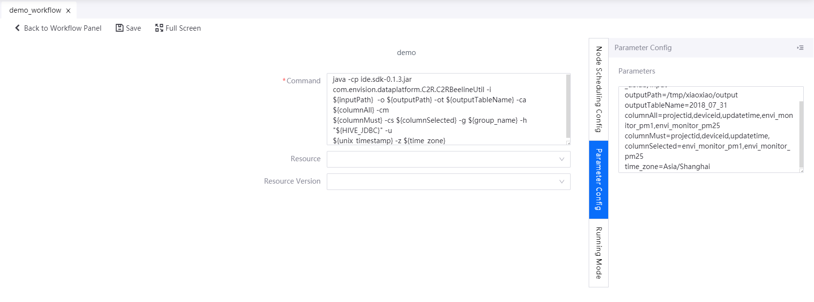 Figure: Example parameter settings