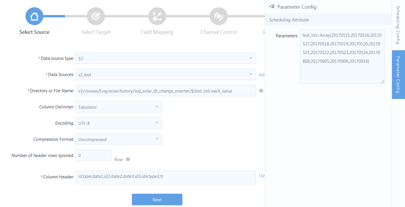 Figure: Example parameter settings