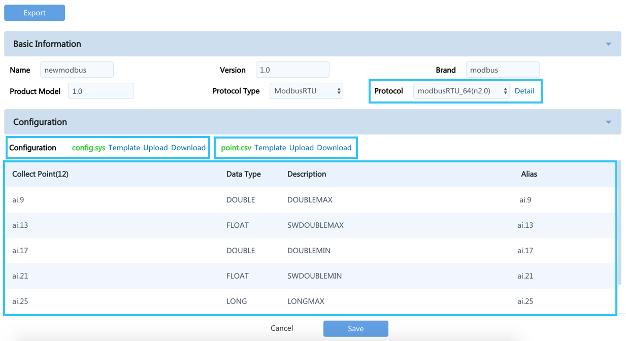 Figure: Protocol Selection and Point Table Import