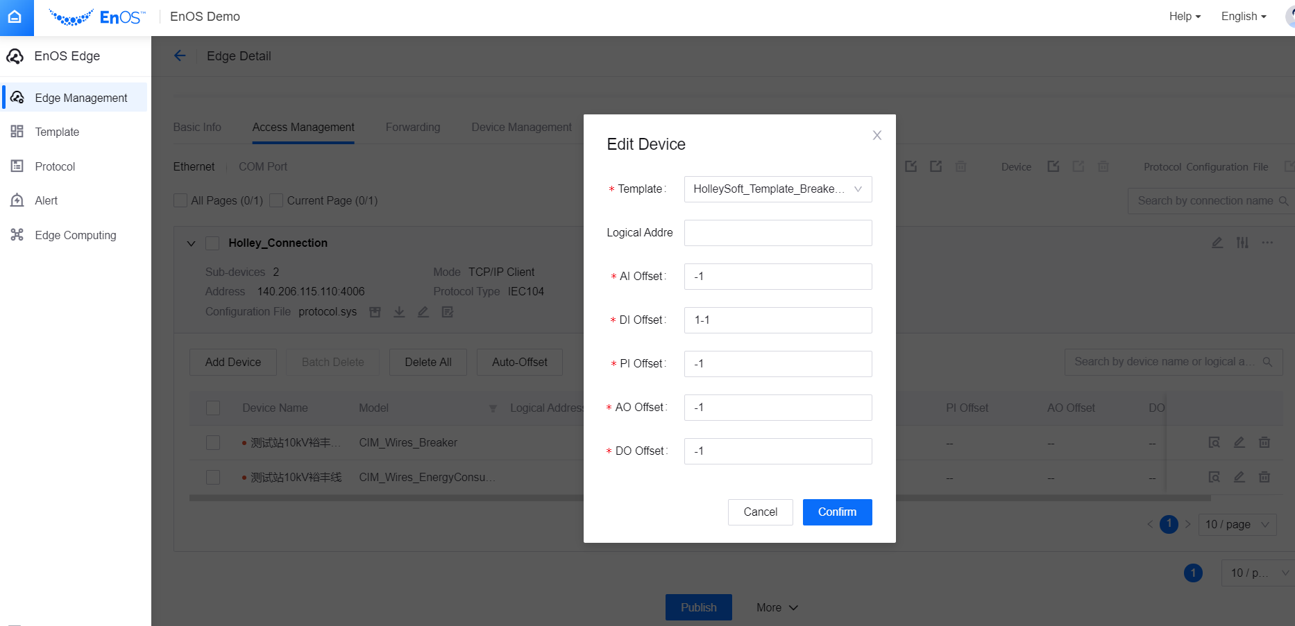 Figure: Configuring the Logical Address and Offset Device by Device